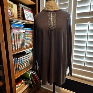 J. Jill Dark Gray Long Sleeve Top with Textured Back